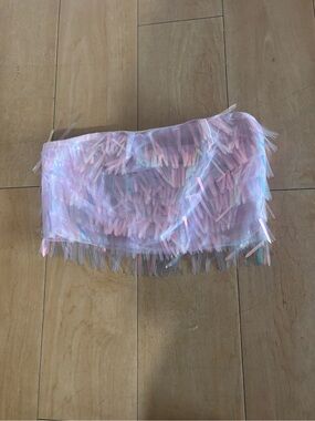 Hazel and Olive Iridescent Pink Sequin Fringe Tube Top size S